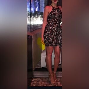 Astr Black Lace Mini Dress with Nude Lining